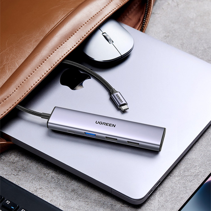 Daugiafunkcis HUB adapteris USB-A HDMI USB-C pilka