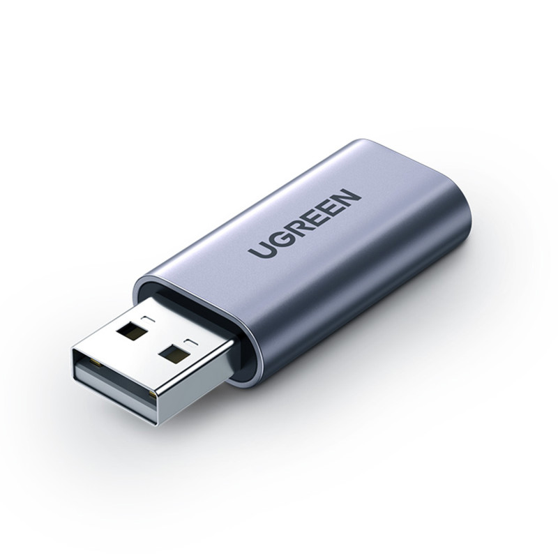
USB-A į miniJack 3,5 mm pilkos spalvos ausinių garso adapteris
