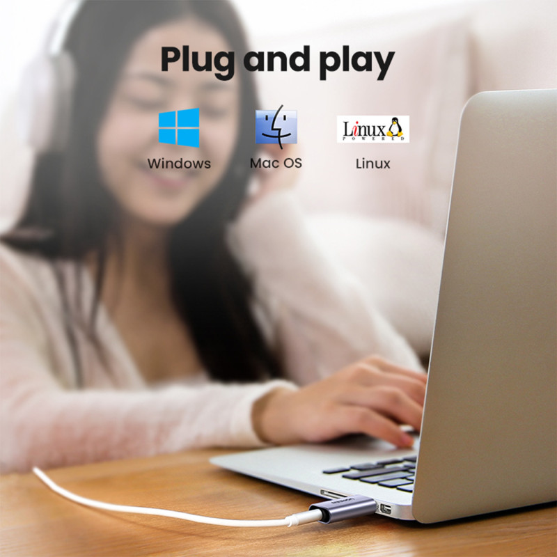 USB-A į miniJack 3,5 mm pilkos spalvos ausinių garso adapteris