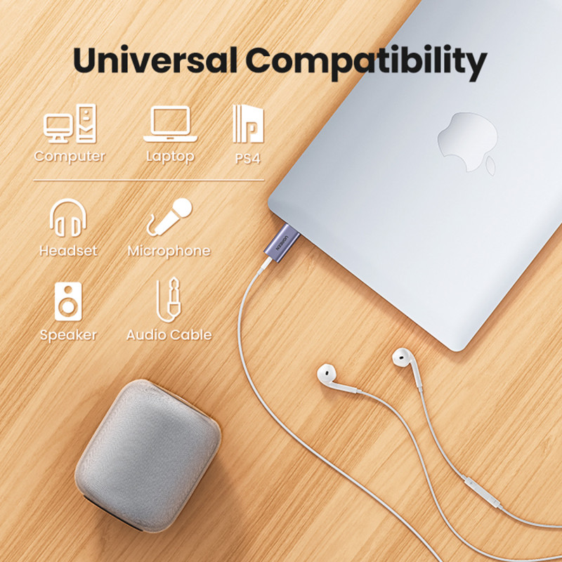 USB-A į miniJack 3,5 mm pilkos spalvos ausinių garso adapteris