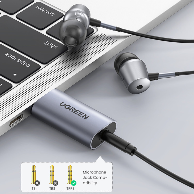 USB-A į miniJack 3,5 mm pilkos spalvos ausinių garso adapteris