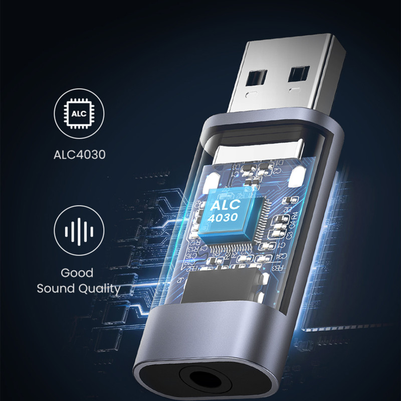 USB-A į miniJack 3,5 mm pilkos spalvos ausinių garso adapteris