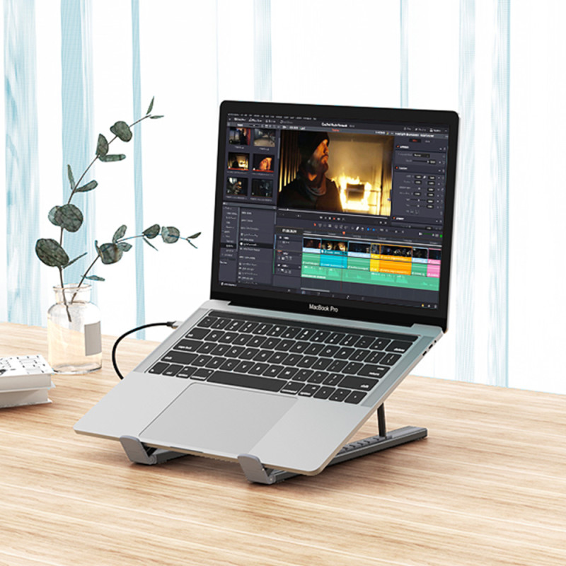 7 viename nešiojamojo kompiuterio stovas HUB adapteris PD USB-C SD TF USB-A HDMI 100 W pilka