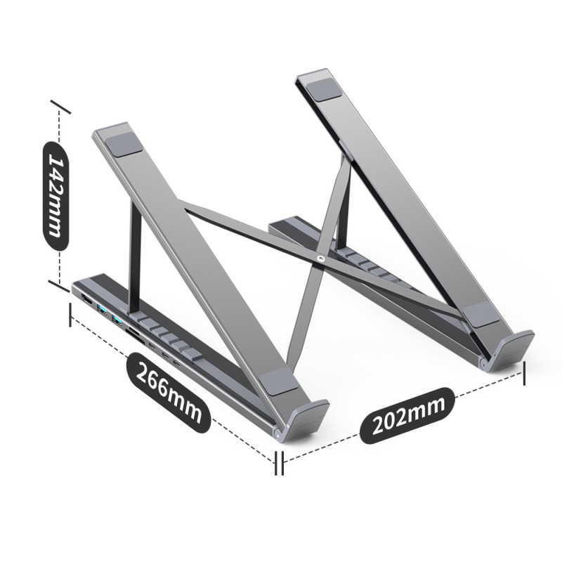 7 viename nešiojamojo kompiuterio stovas HUB adapteris PD USB-C SD TF USB-A HDMI 100 W pilka