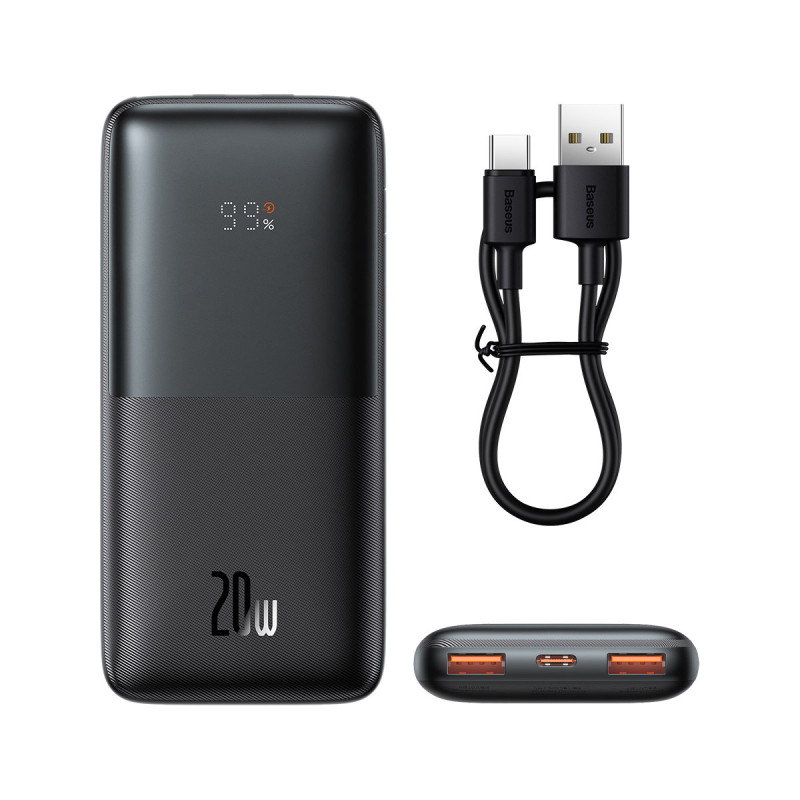 Powerbank Bipow Pro 10000mAh 20W su USB-C 3A 0,3m kabeliu juodas