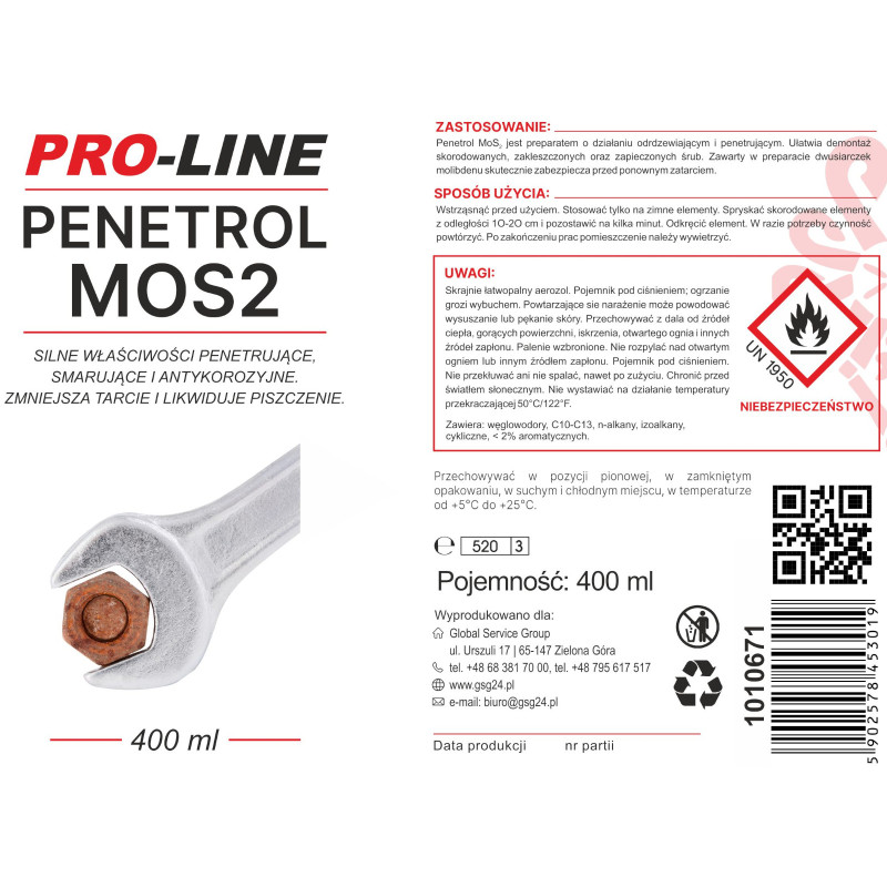 Stipriai įsiskverbiantis rūdžių valiklis PENETROL MoS2 PRO-LINE purškiklis 400ml
