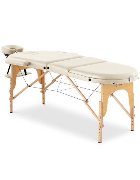 Nešiojamas sulankstomas masažo stalas su mediniu rėmu Colmar Beige iki 227 kg smėlio spalvos Nešiojamas sulankstomas masažo stalas su mediniu rėmu Colmar Beige iki 227 kg smėlio spalvos
