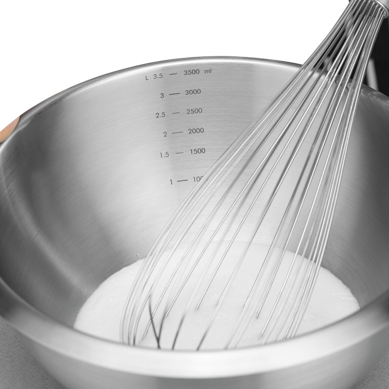 Plieninis virtuvės dubuo su silikoniniu pagrindu ir matavimo puodeliu, 6 l, skersmuo 330x155mm