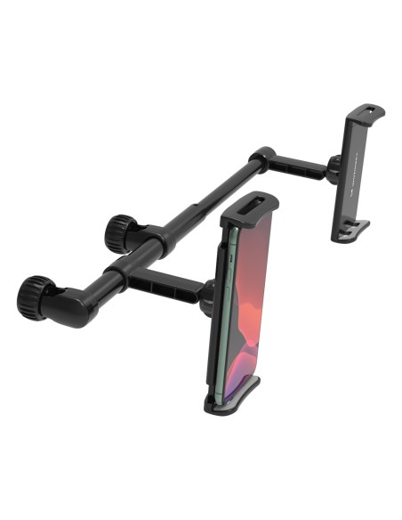 
Dvigubas juodas automobilinio telefono laikiklis galvos atramai
