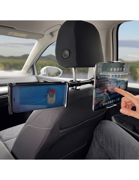 
Dvigubas juodas automobilinio telefono laikiklis galvos atramai
