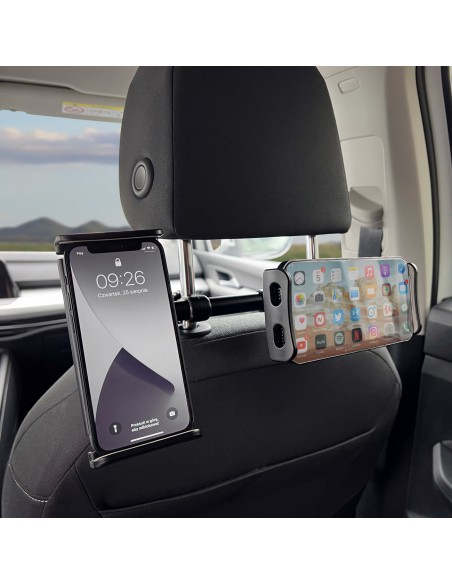 
Dvigubas juodas automobilinio telefono laikiklis galvos atramai
