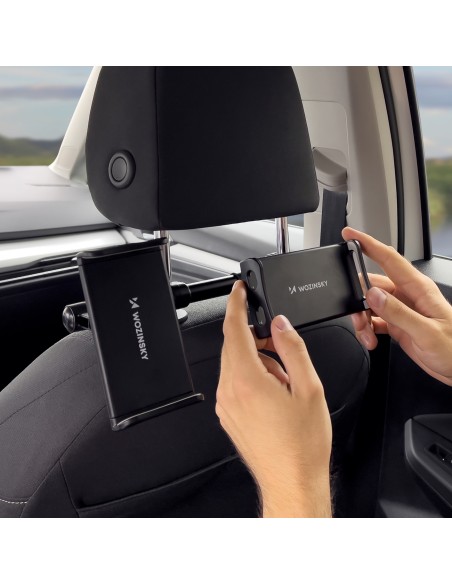 
Dvigubas juodas automobilinio telefono laikiklis galvos atramai
