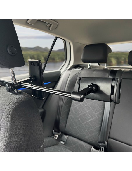 
Dvigubas juodas automobilinio telefono laikiklis galvos atramai
