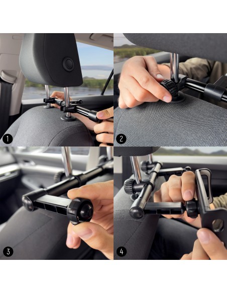 
Dvigubas juodas automobilinio telefono laikiklis galvos atramai
