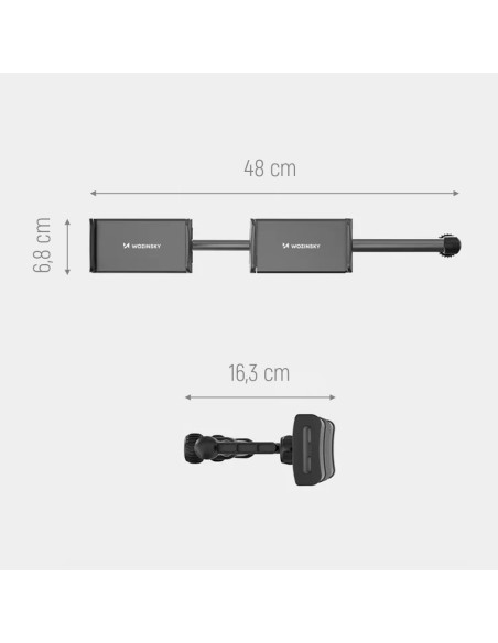 
Dvigubas juodas automobilinio telefono laikiklis galvos atramai
