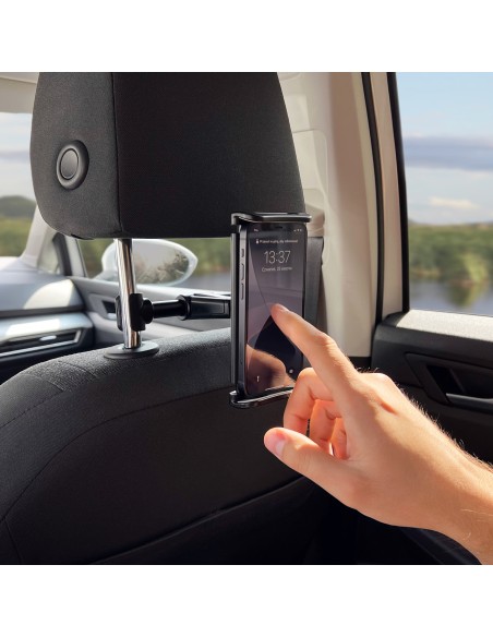 
Automobilinis planšetės laikiklis galvos atramai su pakabu juodas 2in1
