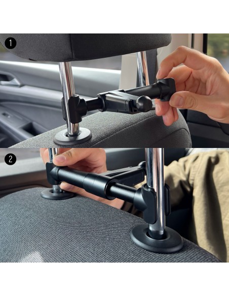 
Automobilinis planšetės laikiklis galvos atramai su pakabu juodas 2in1
