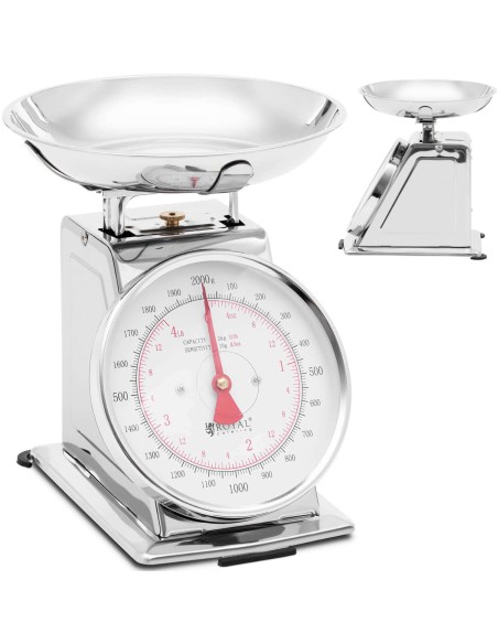 Analoginės virtuvės svarstyklės pagamintos iš plieno iki 2 kg / 10 g - sidabrinės Analoginės virtuvės svarstyklės pagamintos iš plieno iki 2 kg / 10 g - sidabrinės