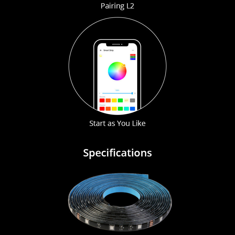 LED juostelė išmanioji vandeniui atspari RGB juostelė nuotolinio valdymo maitinimo blokas WiFi 2m