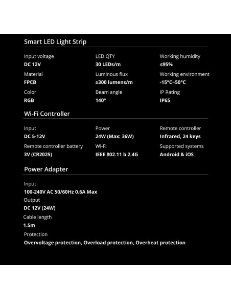 
LED juostelė išmanioji vandeniui atspari RGB juostelė nuotolinio valdymo maitinimo blokas WiFi 2m
