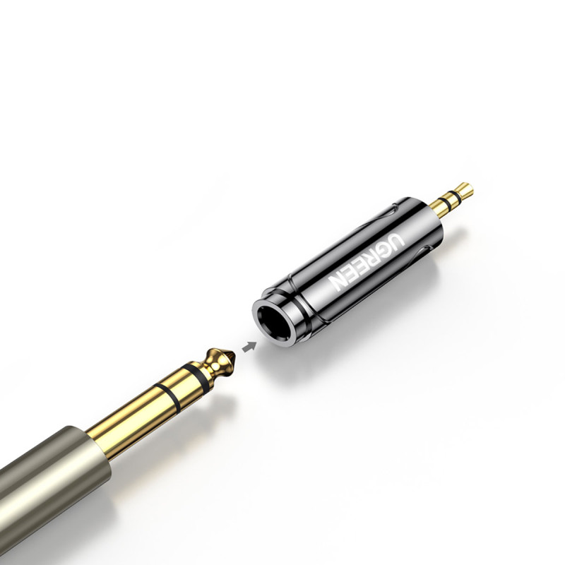 Garso adapteris nuo 3,5 mm (vyriškas) iki 6,35 mm mini lizdas (moteris) pilkas