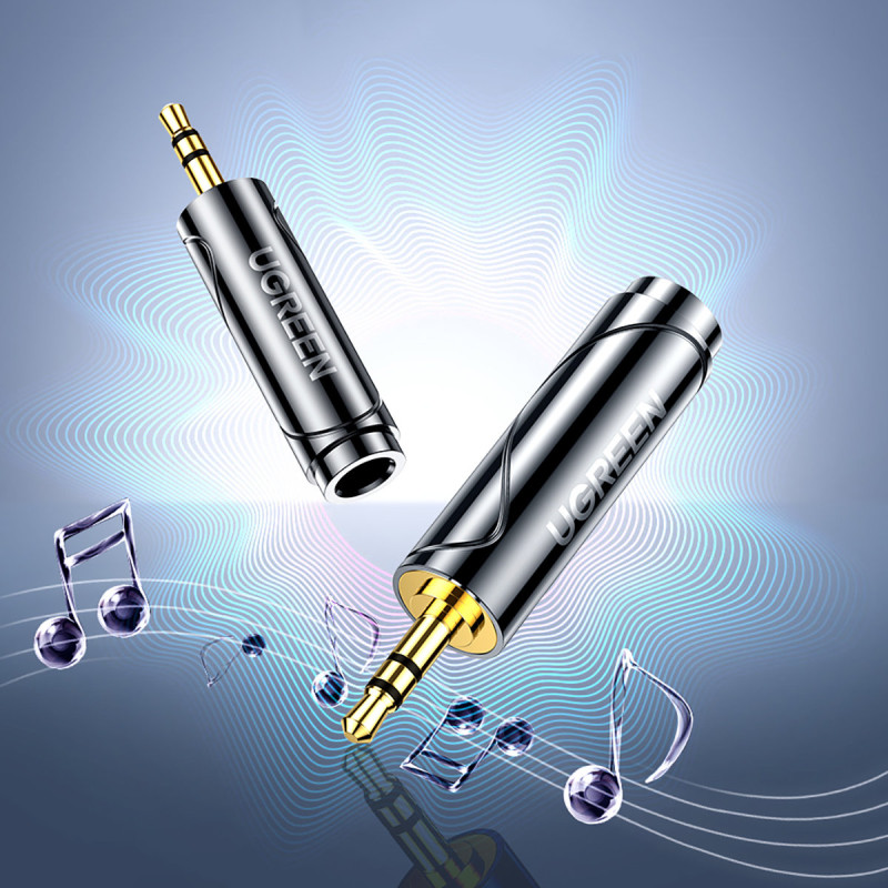 Garso adapteris nuo 3,5 mm (vyriškas) iki 6,35 mm mini lizdas (moteris) pilkas