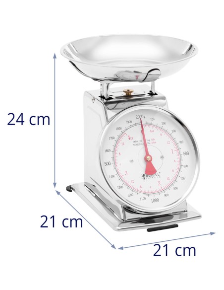 Analoginės virtuvės svarstyklės pagamintos iš plieno iki 2 kg / 10 g - sidabrinės Analoginės virtuvės svarstyklės pagamintos iš plieno iki 2 kg / 10 g - sidabrinės