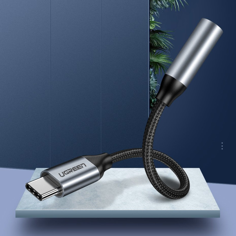 Ausinių adapteris nuo mini lizdo 3,5 mm iki USB-C 10 cm – pilkas