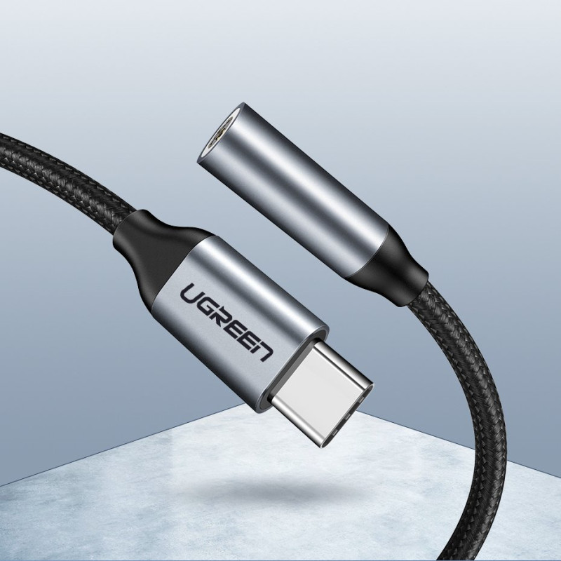 Ausinių adapteris nuo mini lizdo 3,5 mm iki USB-C 10 cm – pilkas
