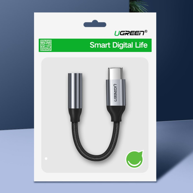 Ausinių adapteris nuo mini lizdo 3,5 mm iki USB-C 10 cm – pilkas