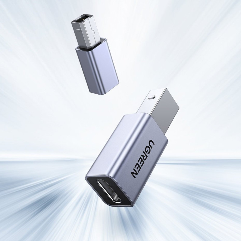 USB-C į USB-B spausdintuvo adapterio kištukas diskui – pilkas