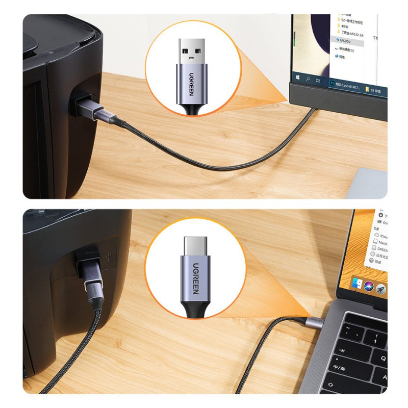 USB-C į USB-B spausdintuvo adapterio kištukas diskui – pilkas