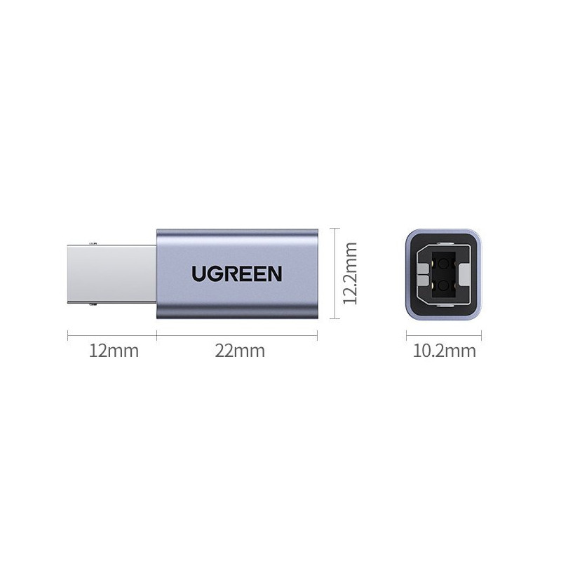 USB-C į USB-B spausdintuvo adapterio kištukas diskui – pilkas