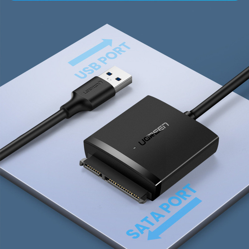 Adapterio kabelis HDD ir SSD SATA 2,5" / 3,5" USB 3.0 iki 12TB - juodas