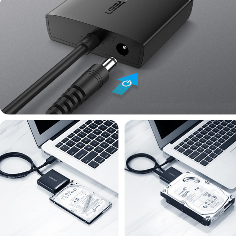 Adapterio kabelis HDD ir SSD SATA 2,5" / 3,5" USB 3.0 iki 12TB - juodas