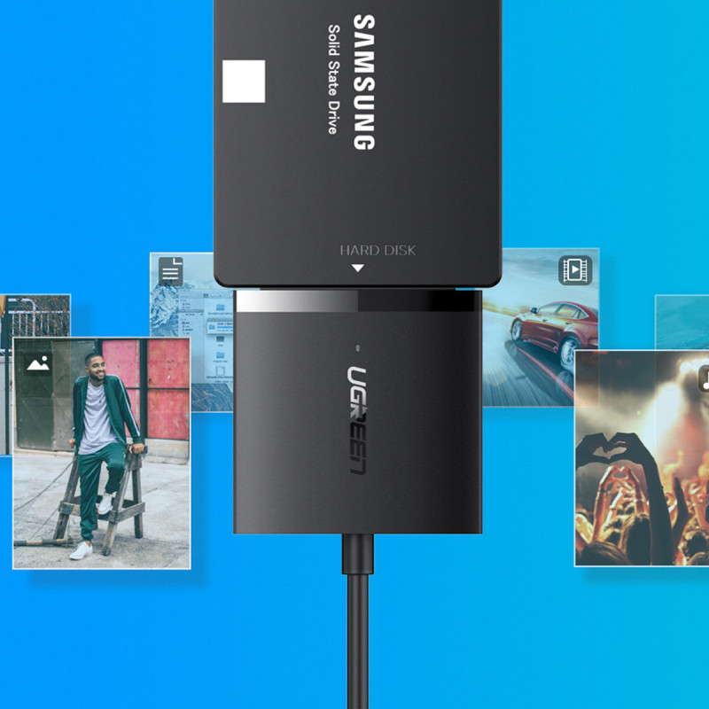 Adapterio kabelis HDD ir SSD SATA 2,5" / 3,5" USB 3.0 iki 12TB - juodas