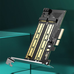 
PCIe 3.0 x4 adapterio išplėtimo kortelė, papildomi du M.2 M-Key ir M.2 B-Key SSD lizdai

