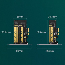 
PCIe 3.0 x4 adapterio išplėtimo kortelė, papildomi du M.2 M-Key ir M.2 B-Key SSD lizdai

