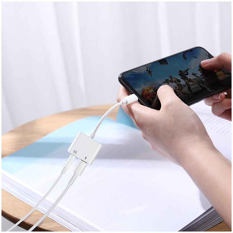 iPhone Lightning - 2x Lightning white ausinių skirstytuvo adapteris