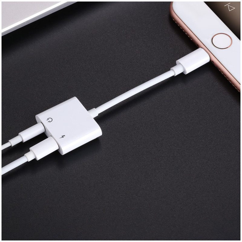 iPhone Lightning - 2x Lightning white ausinių skirstytuvo adapteris