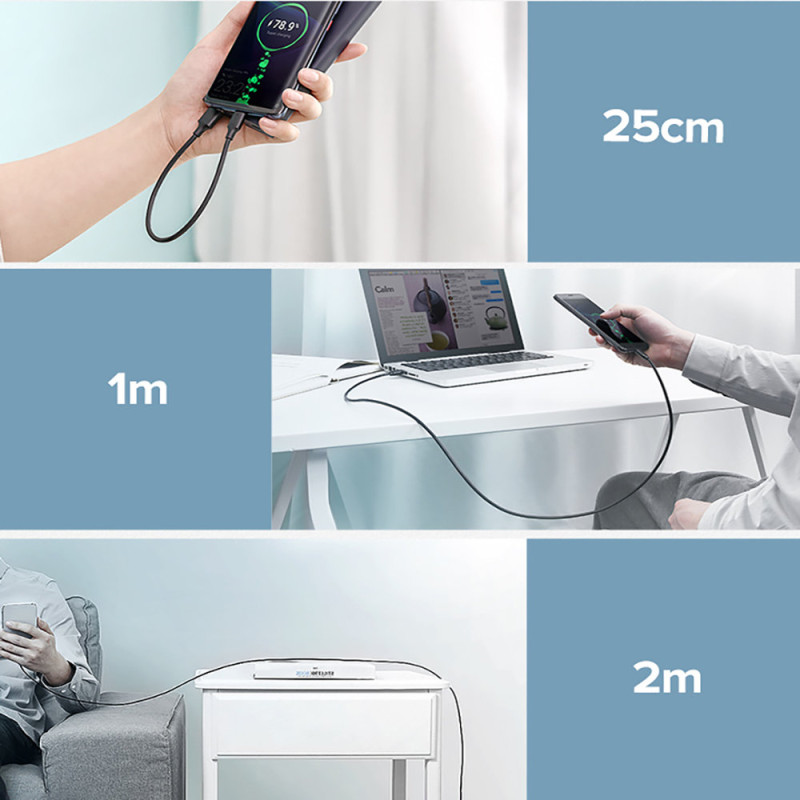 Kabelio adapteris USB – USB-C Quick Charge 3.0 3A 0.25m juodas