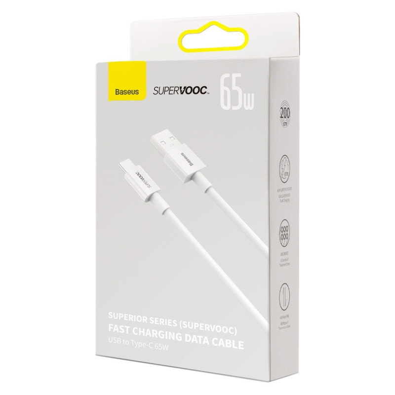 Superior Series SUPERVOOC USB-A į USB-C laidas 65W 2m baltas