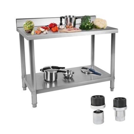 Virtuvės stalas su nerūdijančio plieno stalviršiu su apvadu ir apatine lentyna 120x60cm Virtuvės stalas su nerūdijančio plieno stalviršiu su apvadu ir apatine lentyna 120x60cm