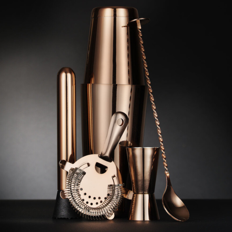 
Barmeno rinkinys vamzdeliuose purtyklėje jigger sietelio maišymo šaukštas - varinis
