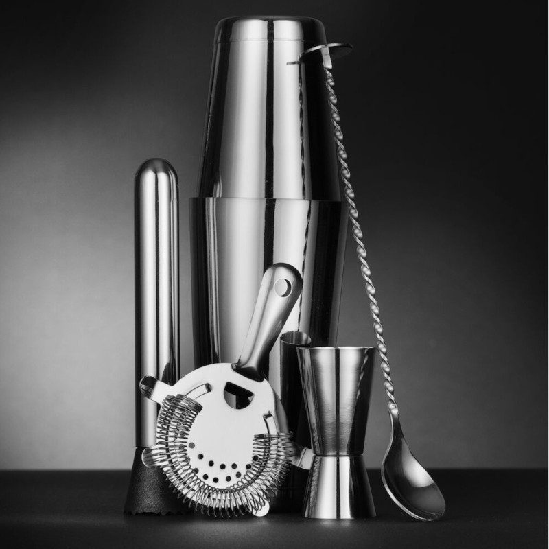 
Barmeno rinkinys vamzdžio kratykloje jigger sietelio maišymo šaukštas - sidabrinis
