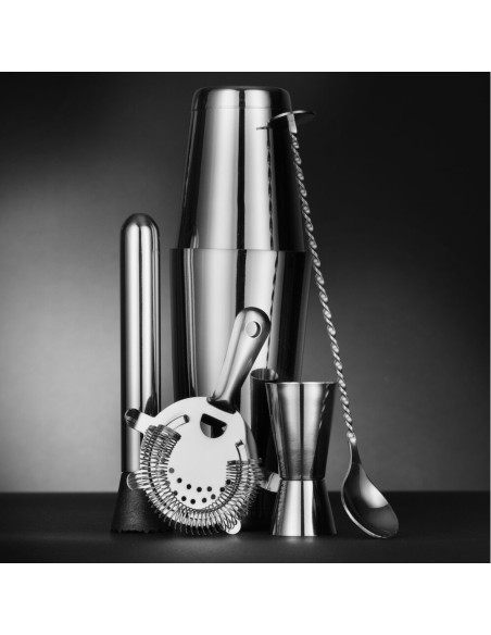 
Barmeno rinkinys vamzdžio kratykloje jigger sietelio maišymo šaukštas - sidabrinis
