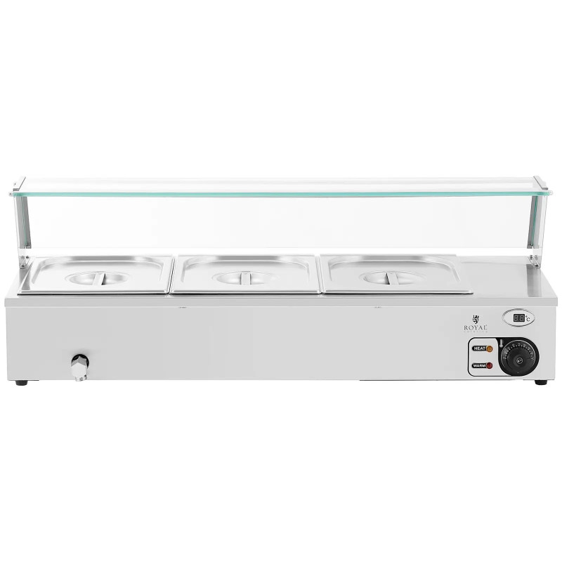 Bain-marie maisto šildytuvas šildantis bufetas su dangteliu 3 x GN 1/ 2 2000 W
