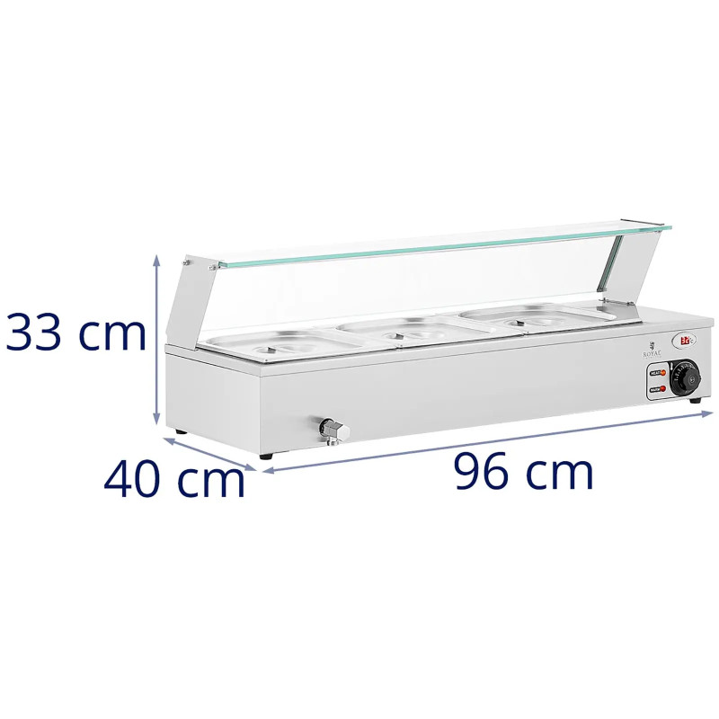 Bain-marie maisto šildytuvas šildantis bufetas su dangteliu 3 x GN 1/ 2 2000 W