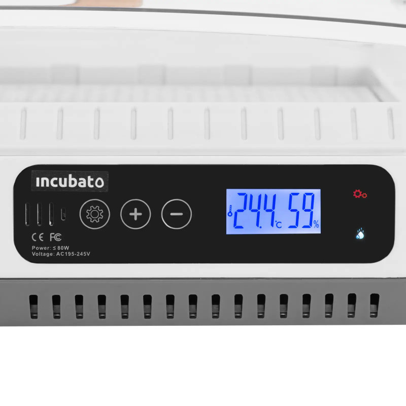 Inkubatorinis inkubatorius 35 kiaušiniams automatinis su drėkinimo sistema ir 80 W ovoskopu
