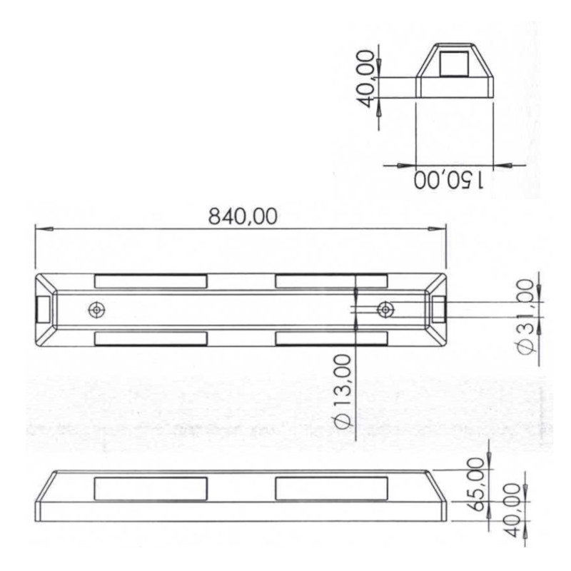 Parkavimo ribotuvas su šviesą atspindinčia juosta 840x105x150mm